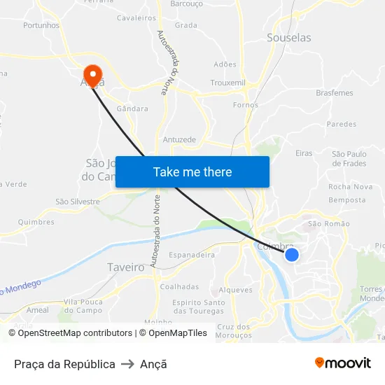 Praça da República to Ançã map
