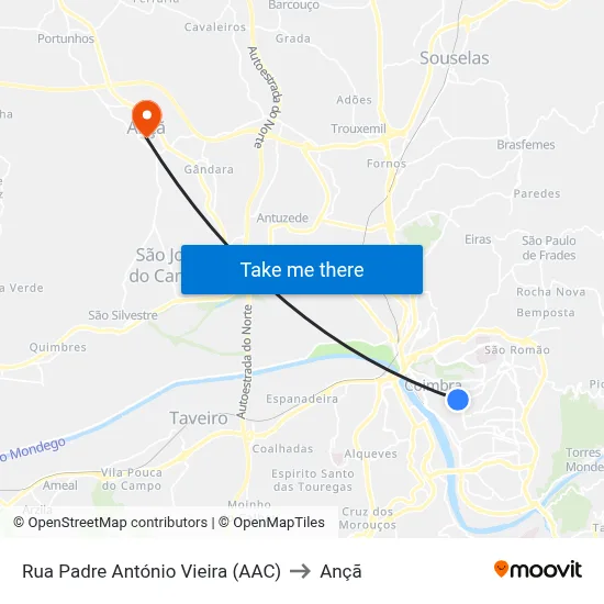 Rua Padre António Vieira (AAC) to Ançã map