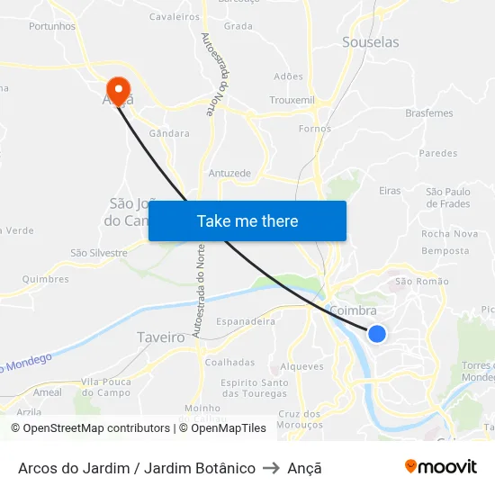 Arcos do Jardim / Jardim Botânico to Ançã map