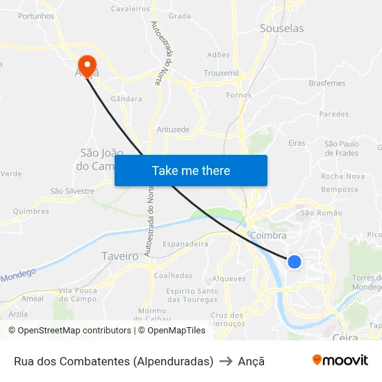 Rua dos Combatentes (Alpenduradas) to Ançã map