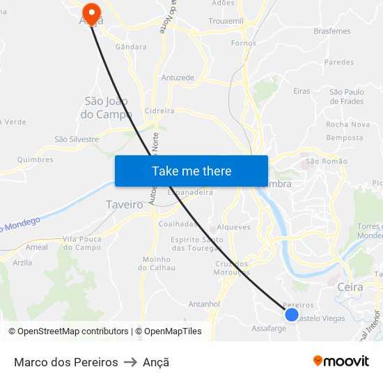 Marco dos Pereiros to Ançã map