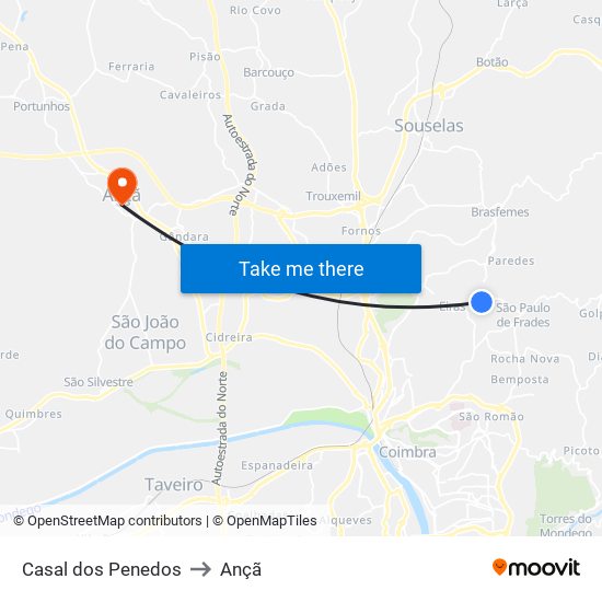 Casal dos Penedos to Ançã map