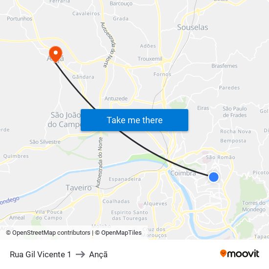 Rua Gil Vicente 1 to Ançã map