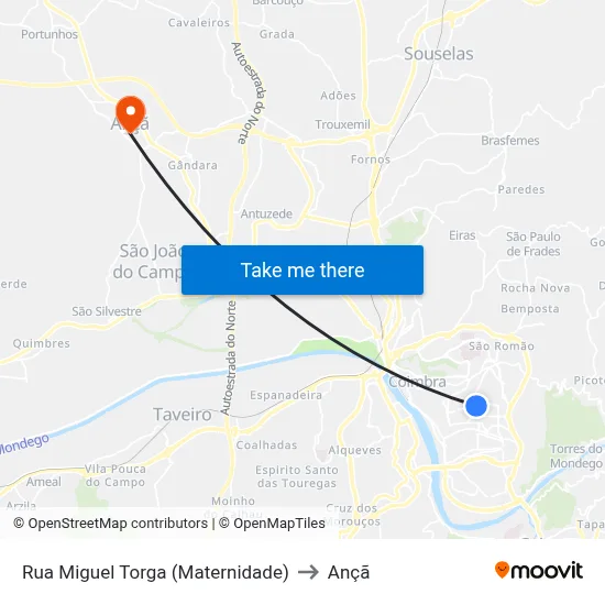 Rua Miguel Torga (Maternidade) to Ançã map