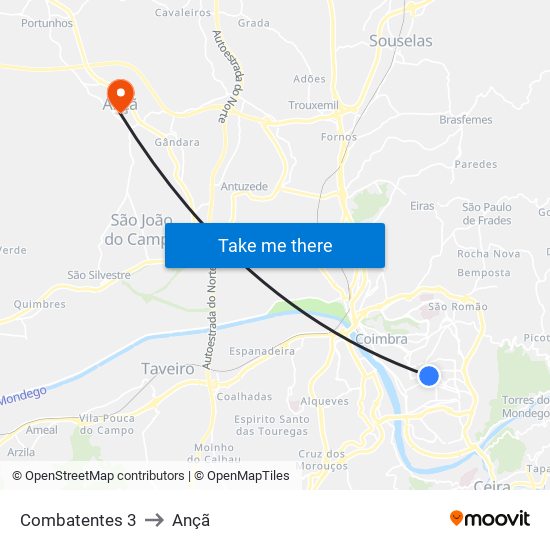 Combatentes 3 to Ançã map