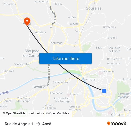 Rua de Angola 1 to Ançã map