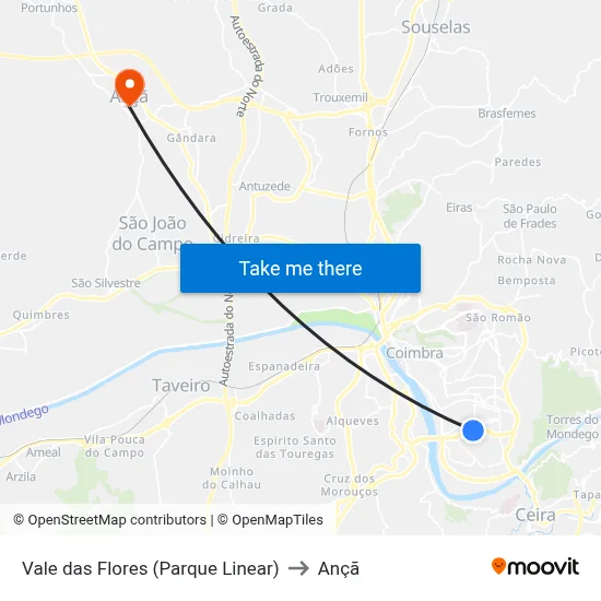 Vale das Flores (Parque Linear) to Ançã map