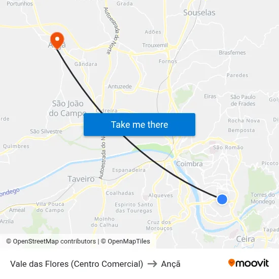 Vale das Flores (Centro Comercial) to Ançã map