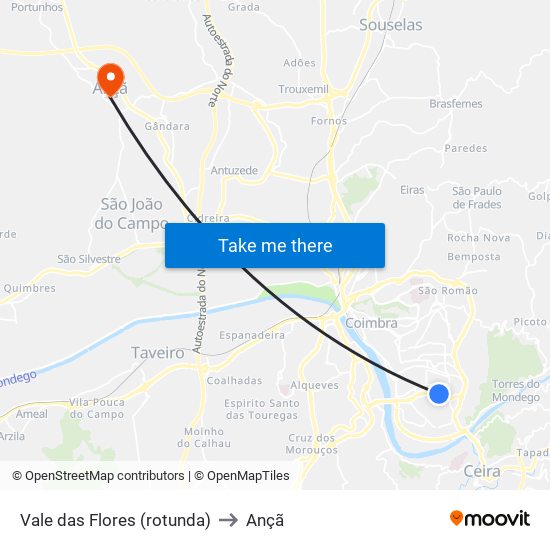 Vale das Flores (rotunda) to Ançã map