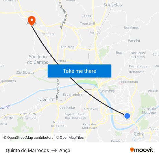 Quinta de Marrocos to Ançã map