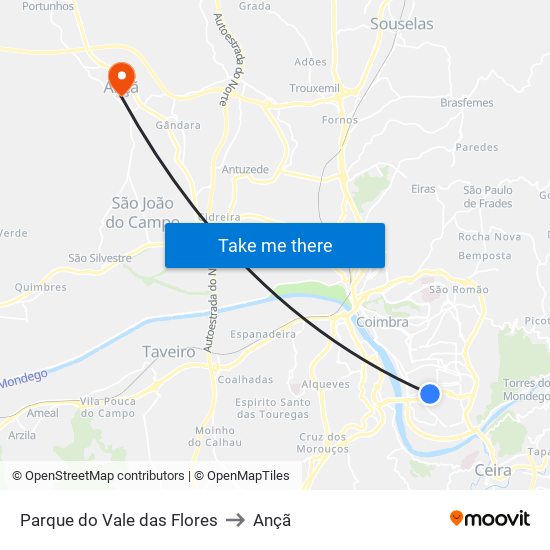 Parque do Vale das Flores to Ançã map