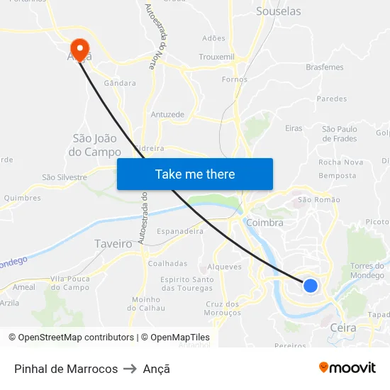 Pinhal de Marrocos to Ançã map