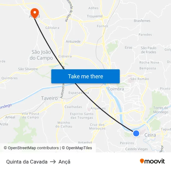 Quinta da Cavada to Ançã map