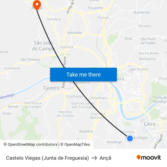Castelo Viegas (Junta de Freguesia) to Ançã map