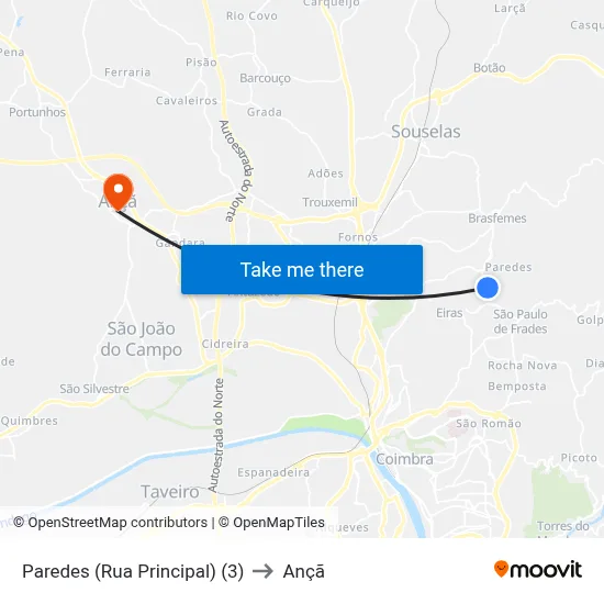 Paredes (Rua Principal) (3) to Ançã map