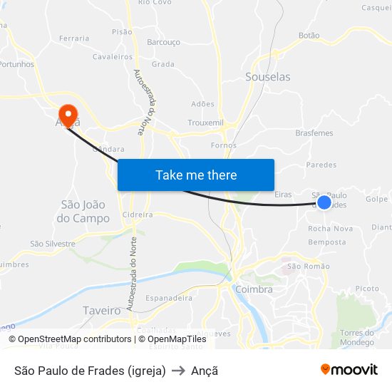 São Paulo de Frades (igreja) to Ançã map