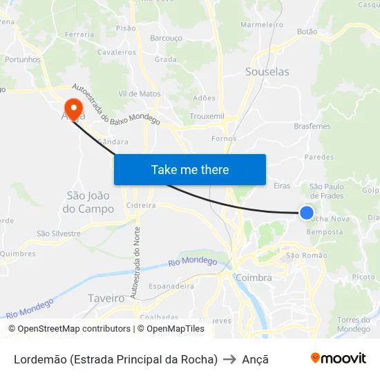 Lordemão (Estrada Principal da Rocha) to Ançã map