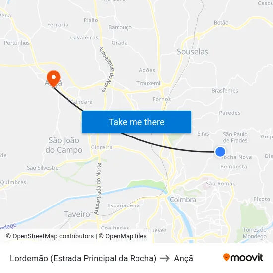 Lordemão (Estrada Principal da Rocha) to Ançã map