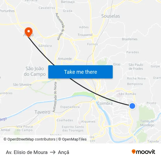 Av. Elísio de Moura to Ançã map