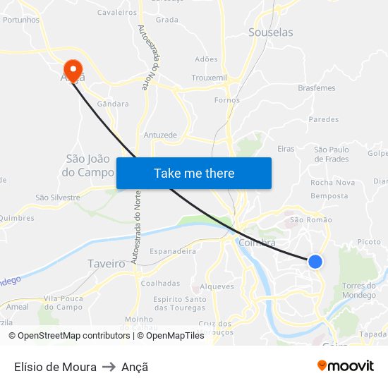 Elísio de Moura to Ançã map