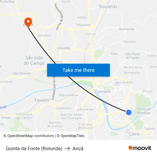 Quinta da Fonte (Rotunda) to Ançã map