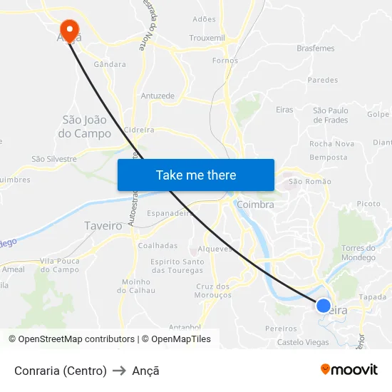 Conraria (Centro) to Ançã map