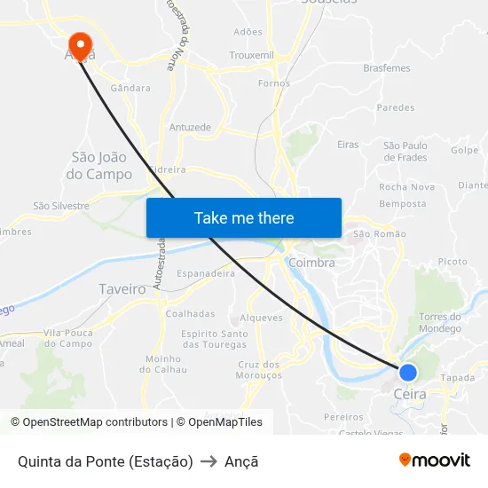 Quinta da Ponte (Estação) to Ançã map