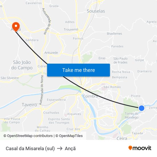 Casal da Misarela (sul) to Ançã map