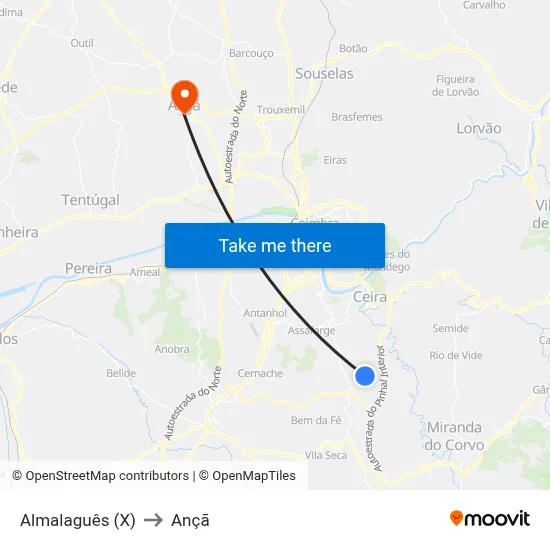 Almalaguês (X) to Ançã map