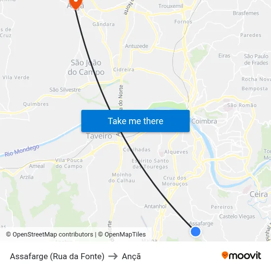 Assafarge (Rua da Fonte) to Ançã map