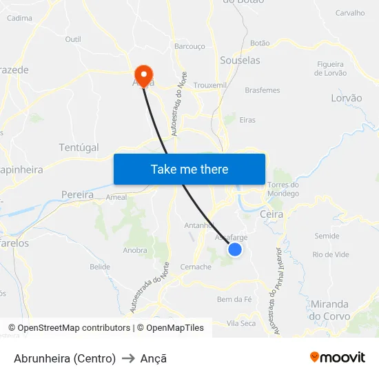 Abrunheira (Centro) to Ançã map
