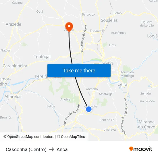Casconha (Centro) to Ançã map