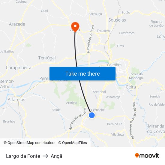 Largo da Fonte to Ançã map