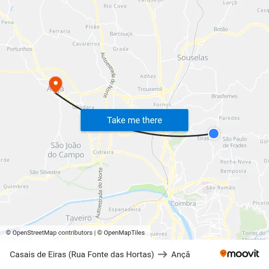Casais de Eiras (Rua Fonte das Hortas) to Ançã map