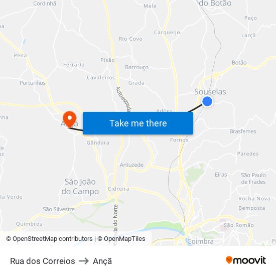 Rua dos Correios to Ançã map