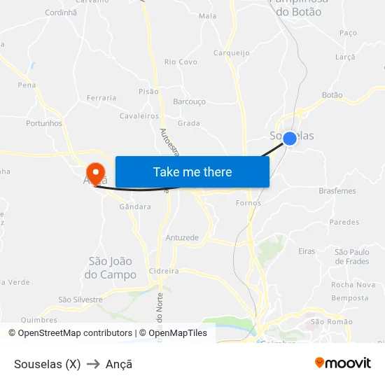 Souselas (X) to Ançã map