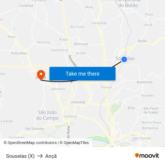 Souselas (X) to Ançã map