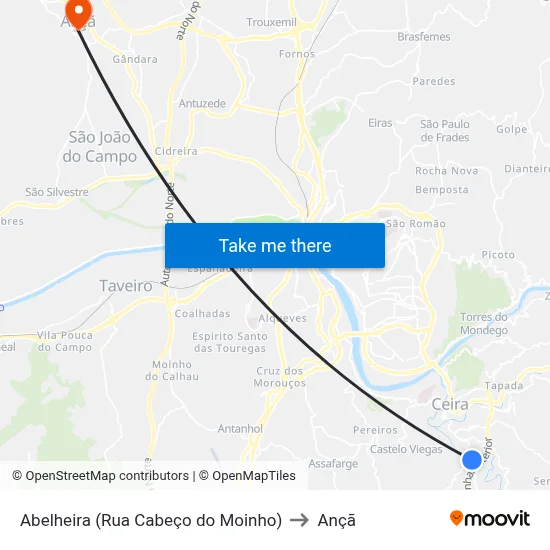 Abelheira (Rua Cabeço do Moinho) to Ançã map