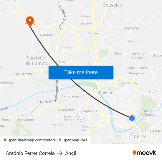 António Ferrer Correia to Ançã map
