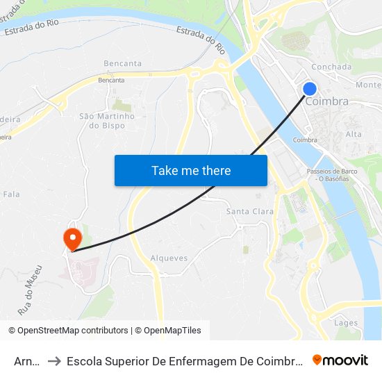 Arnado to Escola Superior De Enfermagem De Coimbra - Pólo B (Esenfc) map