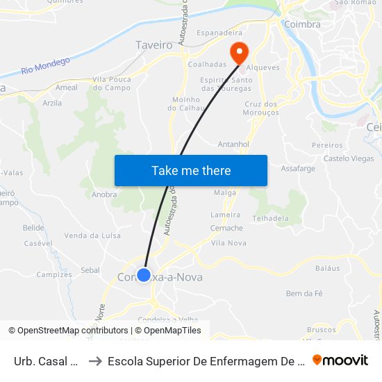 Urb. Casal Da Estrada to Escola Superior De Enfermagem De Coimbra - Pólo B (Esenfc) map