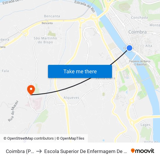 Coimbra (Portagem) to Escola Superior De Enfermagem De Coimbra - Pólo B (Esenfc) map