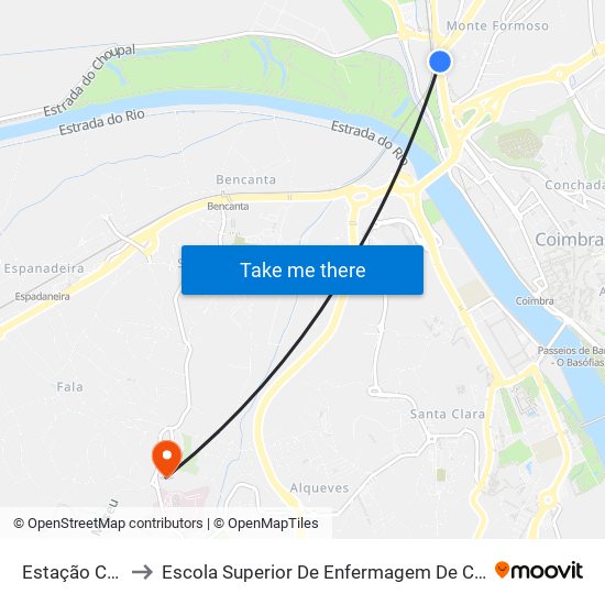 Estação Coimbra B to Escola Superior De Enfermagem De Coimbra - Pólo B (Esenfc) map