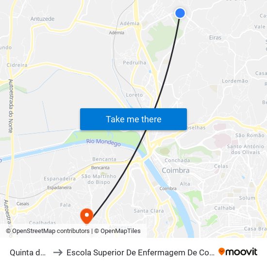 Quinta do Murtal to Escola Superior De Enfermagem De Coimbra - Pólo B (Esenfc) map