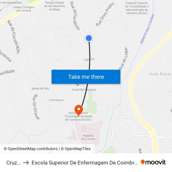 Cruzeiro to Escola Superior De Enfermagem De Coimbra - Pólo B (Esenfc) map