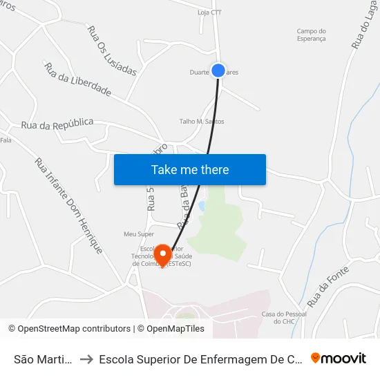 S. Martinho do Bispo (correios) to Escola Superior De Enfermagem De Coimbra - Pólo B (Esenfc) map