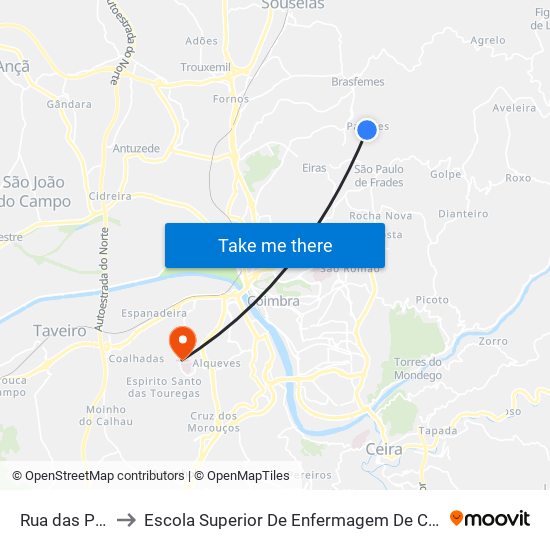 Rua das Paredes 1 to Escola Superior De Enfermagem De Coimbra - Pólo B (Esenfc) map