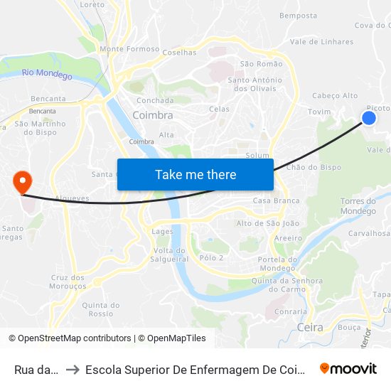 Rua da Mata to Escola Superior De Enfermagem De Coimbra - Pólo B (Esenfc) map