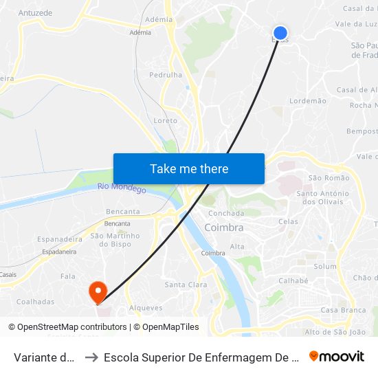 Variante de Eiras (1) to Escola Superior De Enfermagem De Coimbra - Pólo B (Esenfc) map