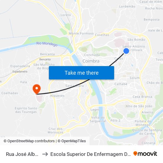 Rua José Alberto dos Reis to Escola Superior De Enfermagem De Coimbra - Pólo B (Esenfc) map